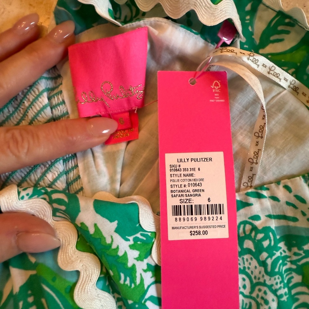Lilly Pulitzer Midi Dress Botanical Green Safari Sangria - Picture 2 of 7
